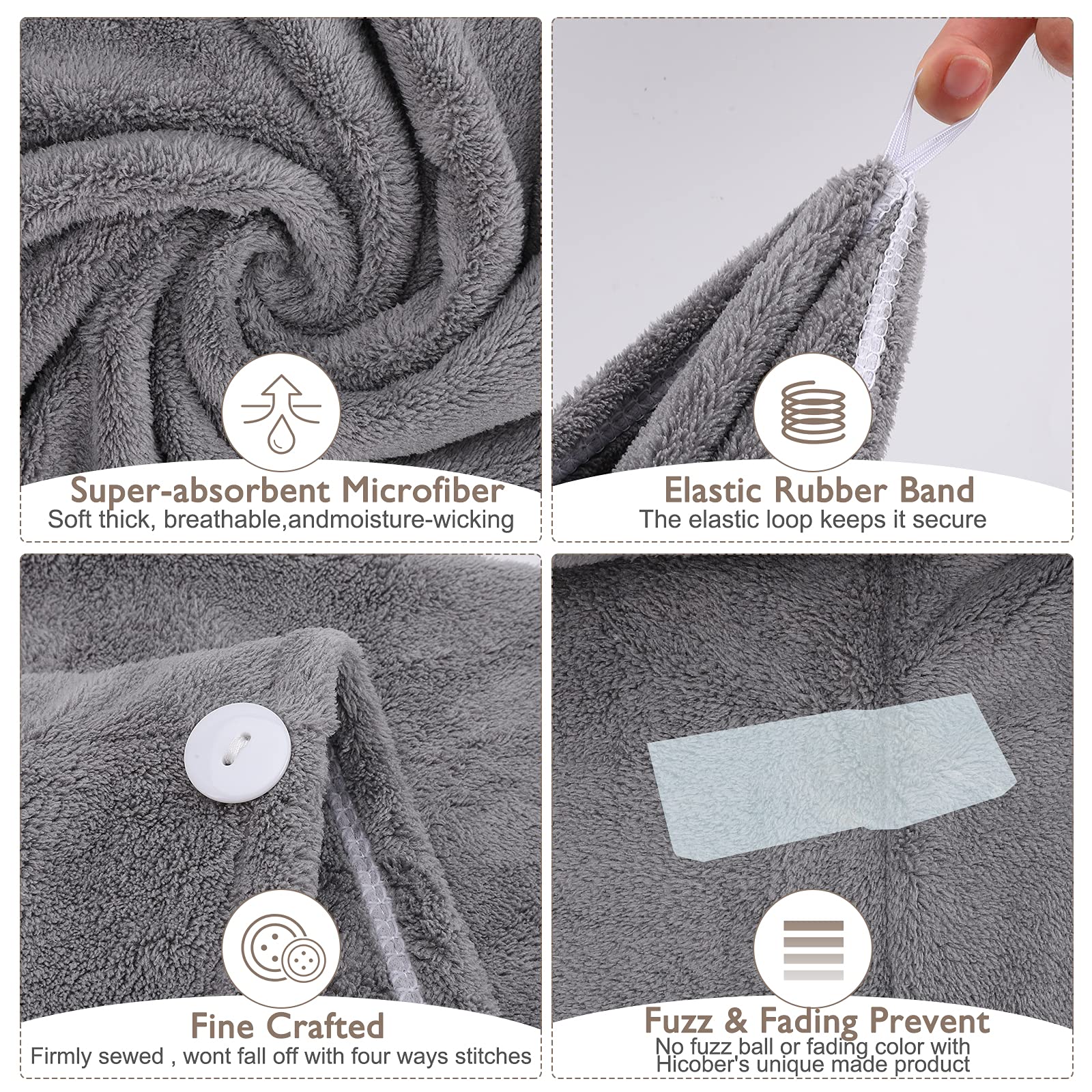 BEoffer 3 Pack Microfiber Hair Towel Wrap Super Absorbent Twist Turban for Women Fast Drying Hair Caps with Buttons for Drying C